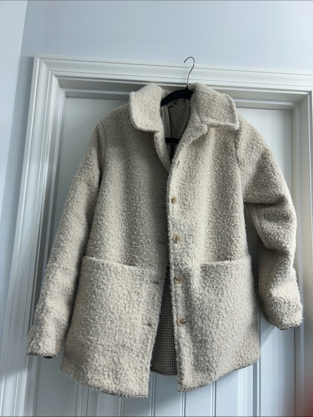 Women's Cream Teddy Sherpa Coat with Button Front